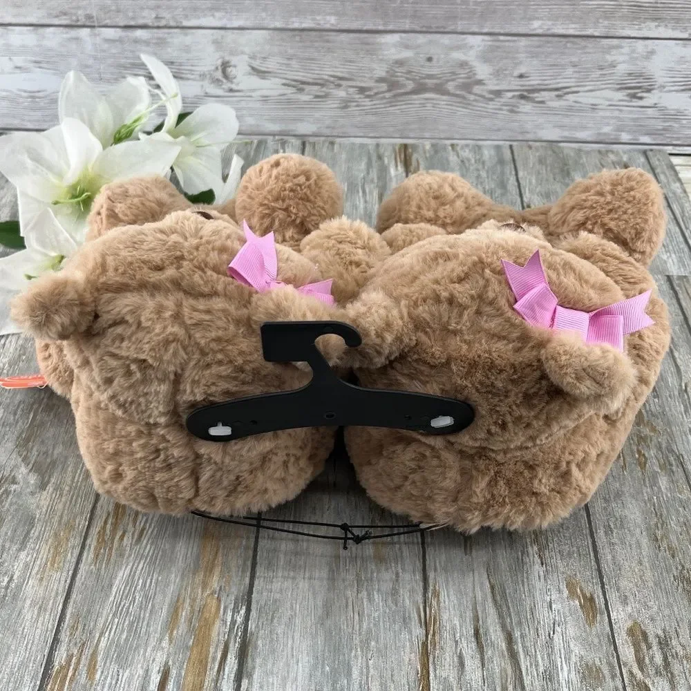 Little Girls Plush Teddy Bear Slippers Shoes Size 2/3